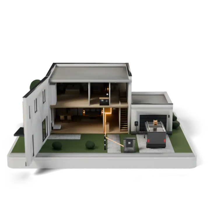 La façade ouverte comme une maison de poupée : l'électricien pose les prises, les pièces s'allument une à une