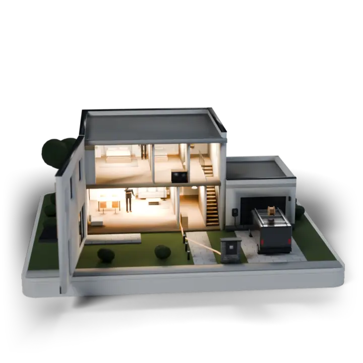 La maison ouverte, toutes les pièces éclairées : tableau neuf dans l'entrée, prises, cuisine, chambres à l'étage